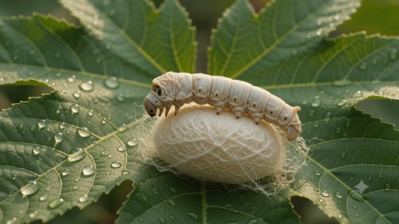 Eri silkworm open cocoon — peace silk from Assam