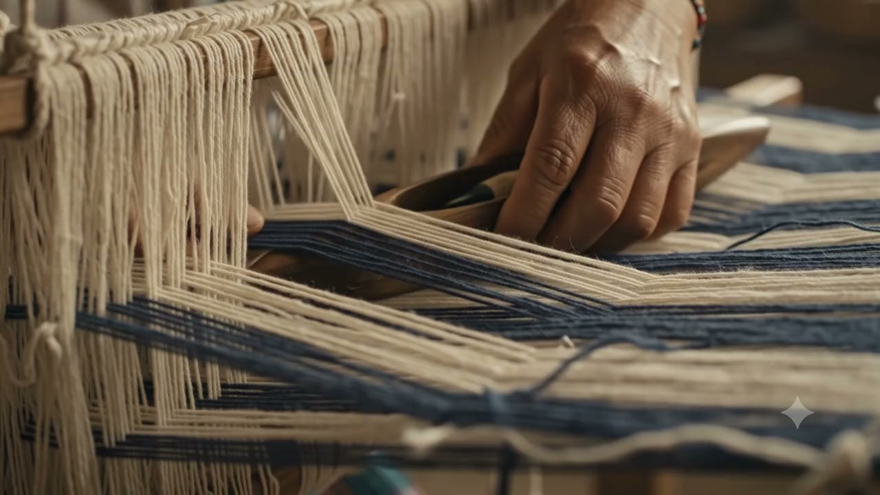Handloom weaving Naga Hornbill motif on frame loom